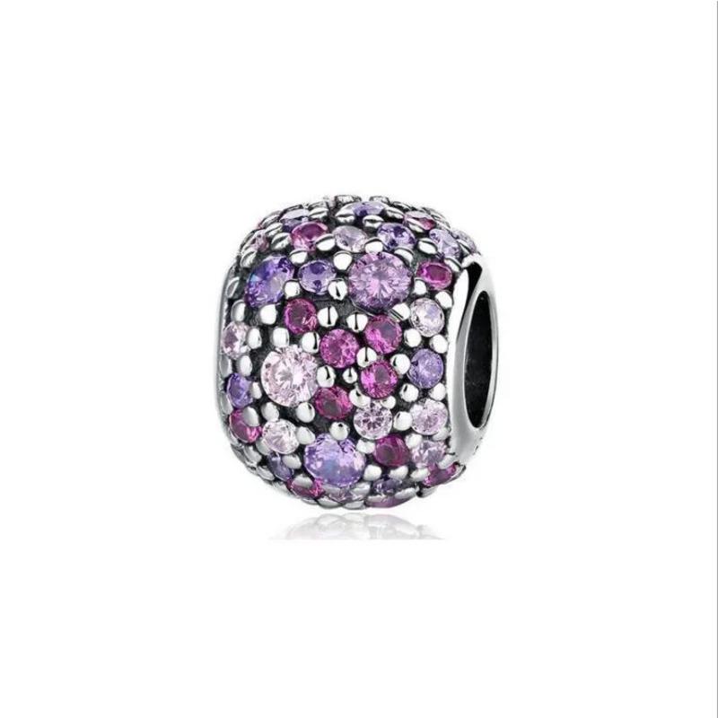 925 Silver Heart Charm Beads Full Diamond Round Rose Pendant for DIY Necklace Bracelet Jewelry Gift
