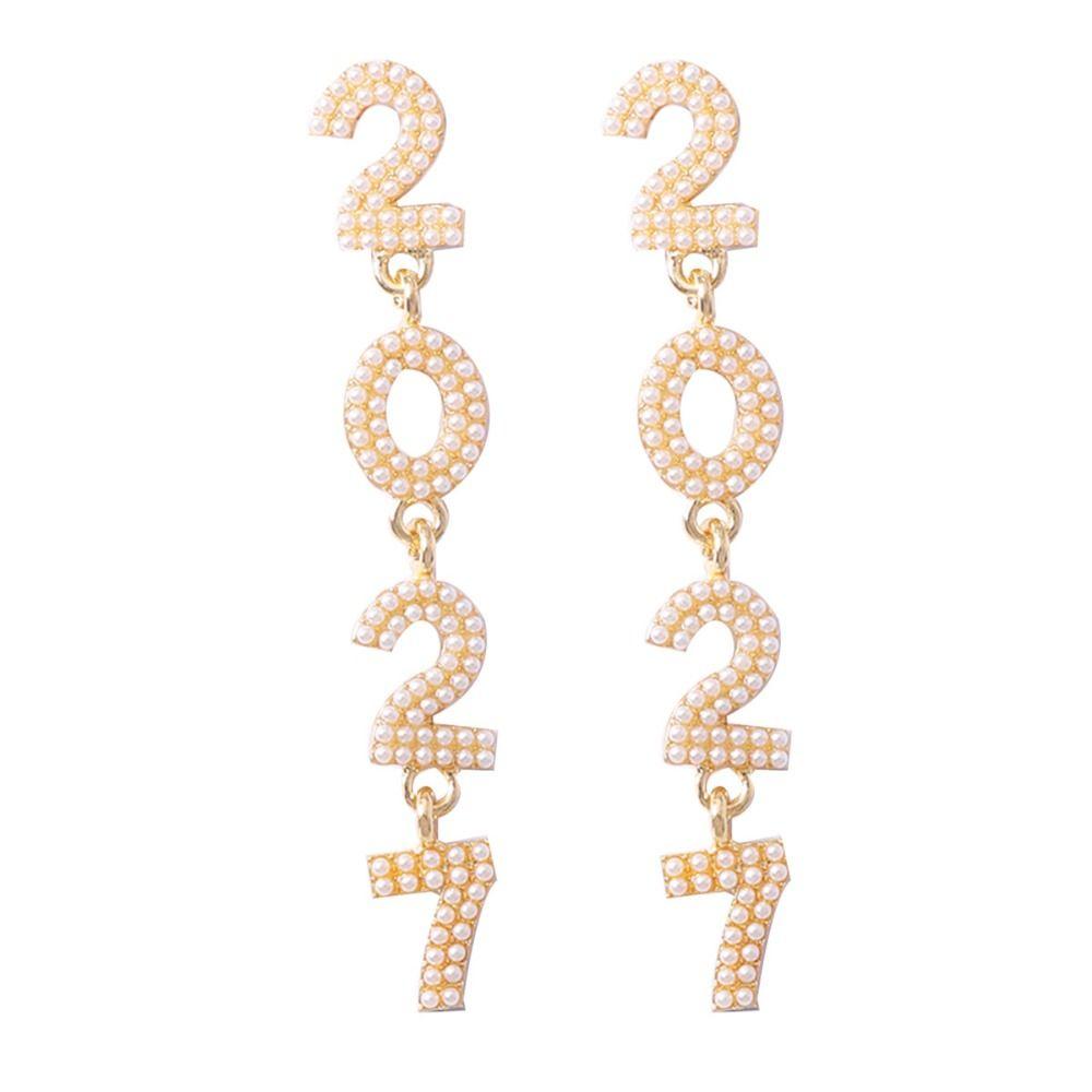 Zircon 2027 Digital Earrings Shiny Christmas Stud Earrings Elegant Happy New Year Earrings Daily
