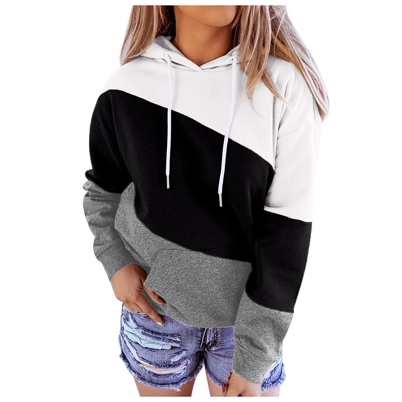 

Women s Casual O-Neck Contrast Color Long Sleeve Top Pullover Sweatshir XXL чёрный