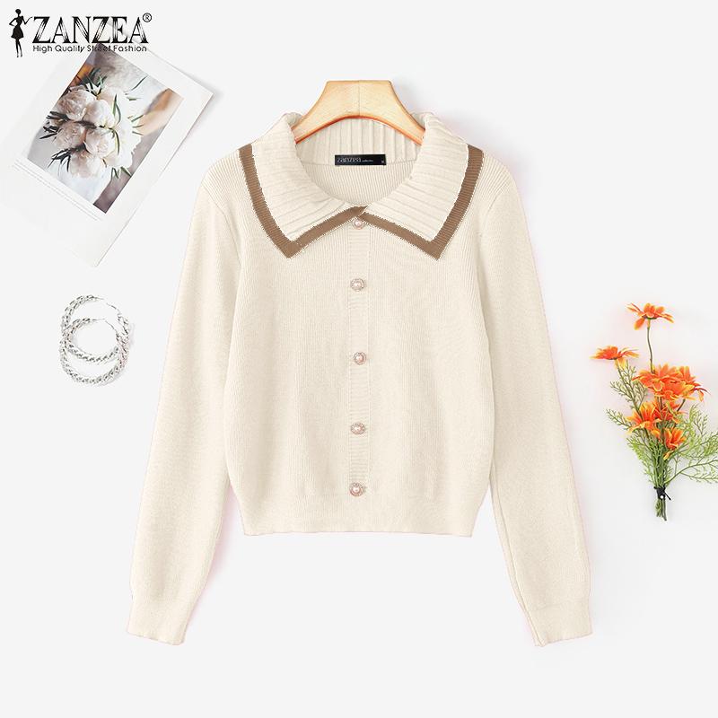 

ZANZEA Женские повседневные кардиганы пальто с лацканами, длинными рукавами, стежковым узором, свободного кроя, вязаные One Size абрикосовый