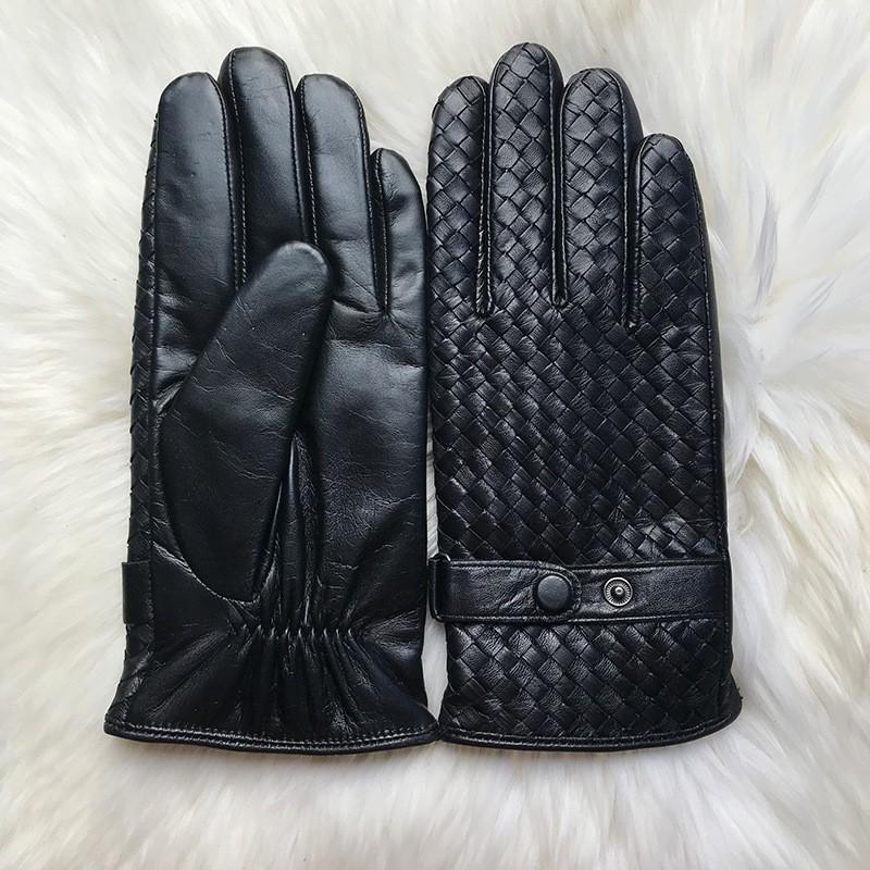 Mens Goatskin Touchscreen Leather Gloves Black Warm Lined Driving Winter
