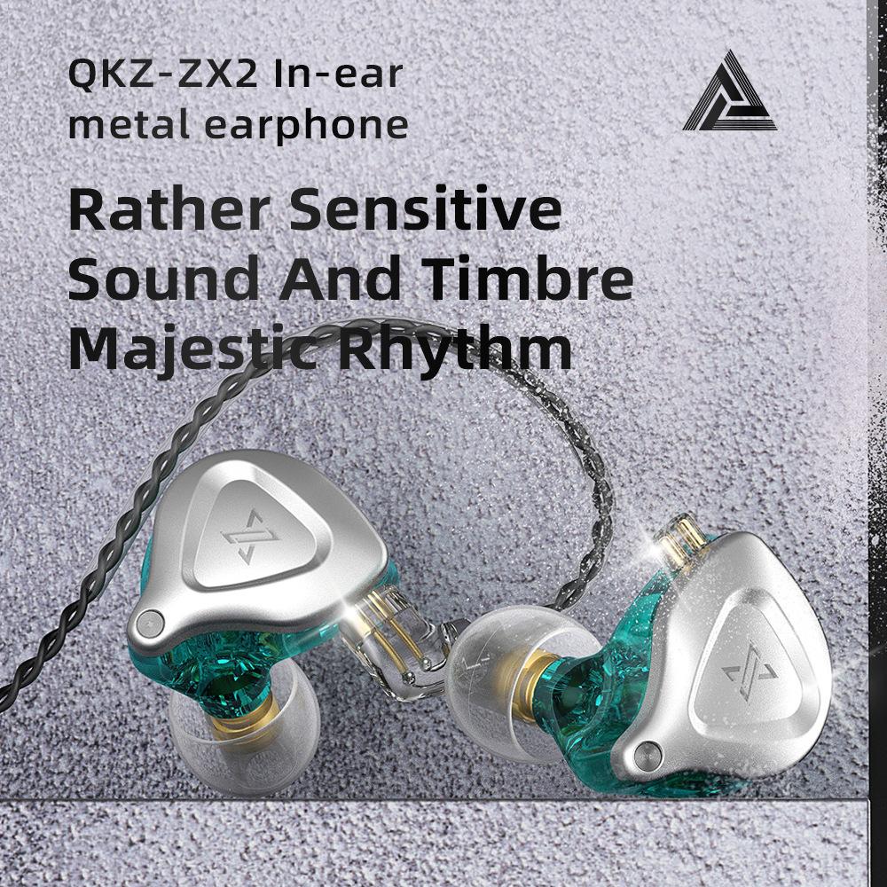 QKZ ZX2 Ear -in -ear Headphones Metal Headphone Cable Control Heavy Bass Headset Mobile Phone Running Headset