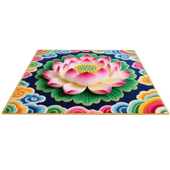 Yousheng Lotus Area Rug Non-slip Washable Flower Indoor Floor Mat Chinese Style Lotus Carpet Living Room Bedroom Office Home Decoration