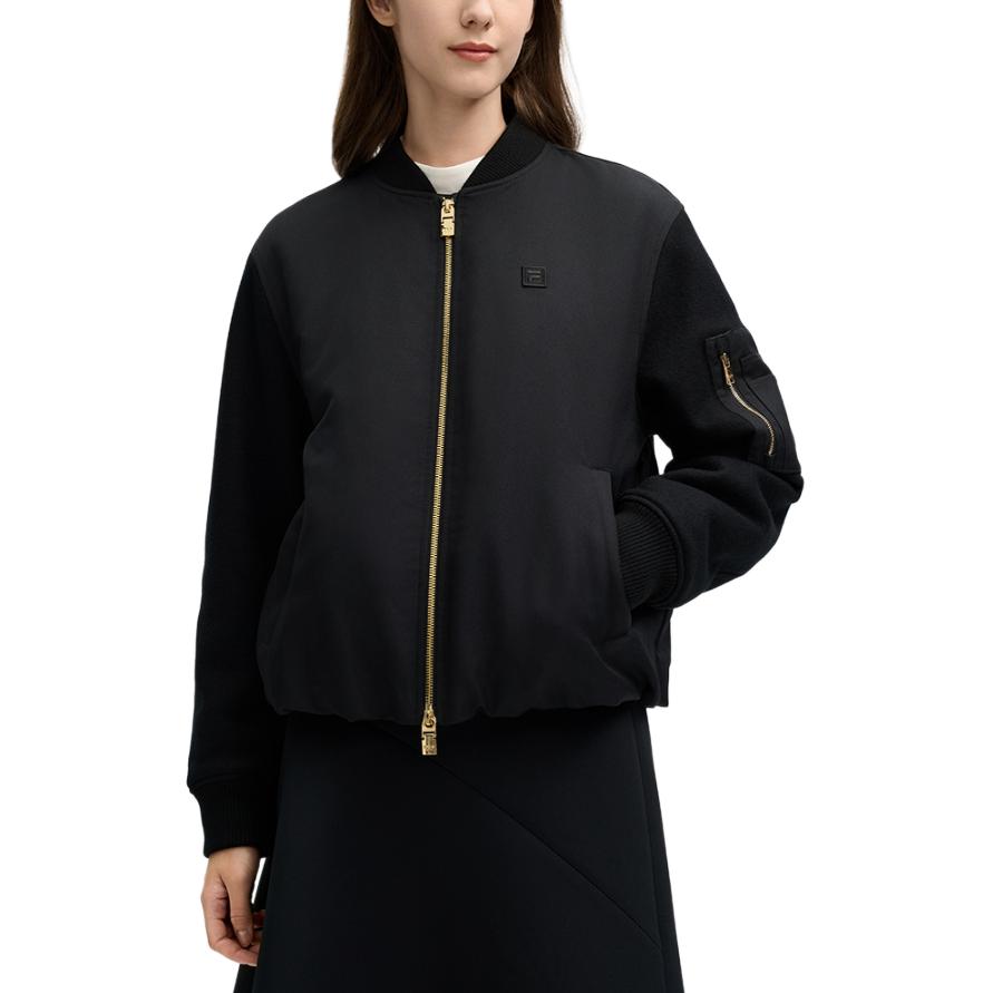 Fila Milano Series Fashion Casual Comfortable Warm Cotton Jacket Women Jacket Black F11W515902F-BK