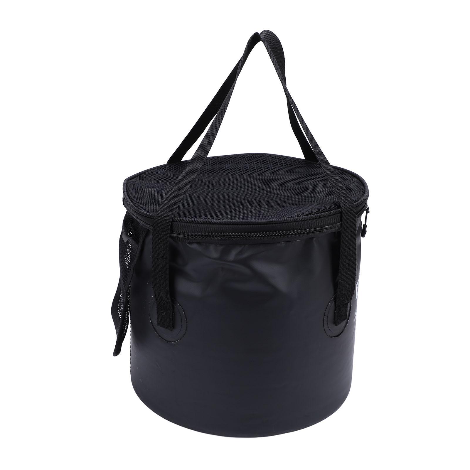 

Cloth Folding Bucket with Mesh Pouch Portable Draining Basket Water Container for Outdoor Camping Fishing Car Washing