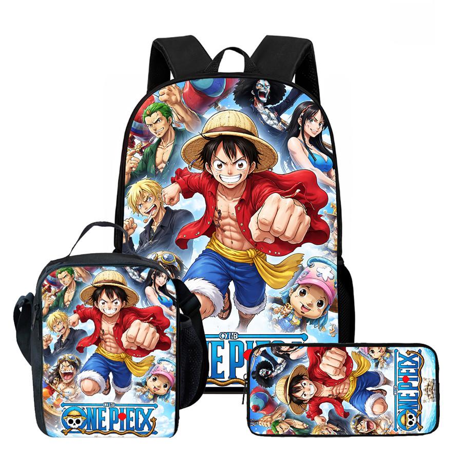15 Inch 3PCS One Piece School Backpack Set with Lunch Bag Pencil Case Durable Lightweight Unisex Daypack for Boys Girls Age 6-10