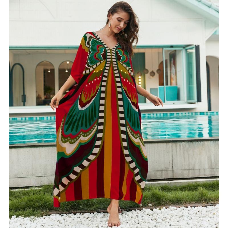 Summer Women's Dress Plus Size Printed Beach Cover-up Loose Holiday Sunscreen Bikini Cover-ups