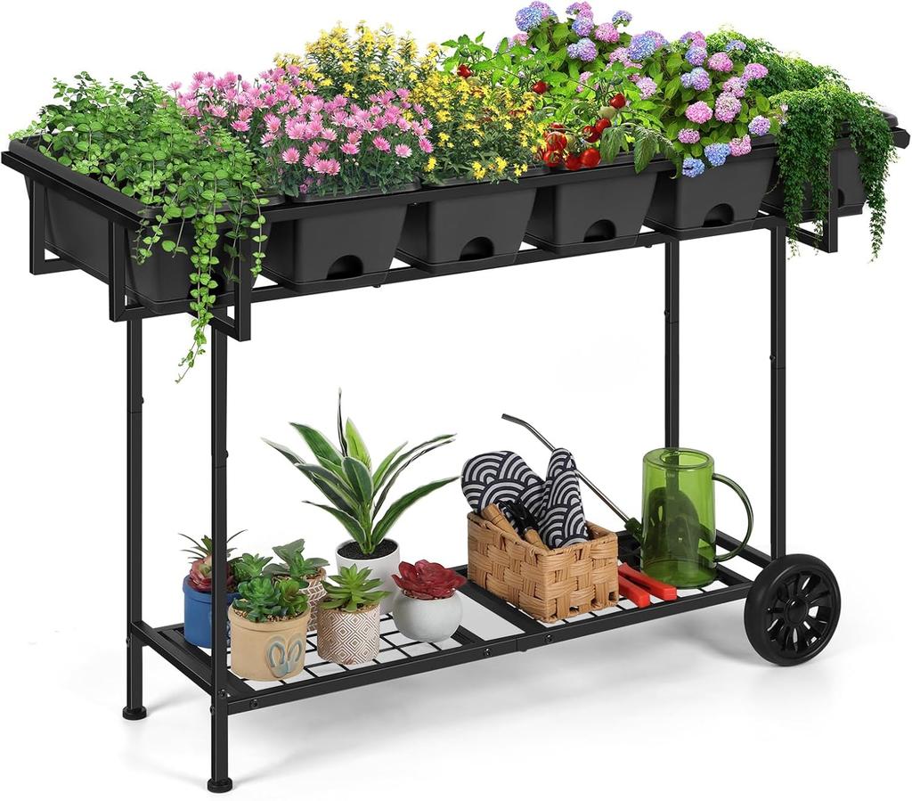 43x17x29 Plastic Raised Garden Bed | Wheels+Storage | Elevated Outdoor Planter for Vegetables & Flowers | Backyard/Patio/Balcony