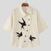 INCERUN Oversized Men Lapel Neck Short Sleeve Side Buttons Up Print Casual Loose Shirts