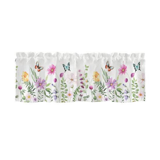 

Весняна Квіткова Шторка-Ламбрекен Листя Квіти Віконний Ламбрекен Коротка Кухонна Шторка-Ламбрекен з Кишенею для Карниза для Ванної Кімнати Обідньої Кімнати