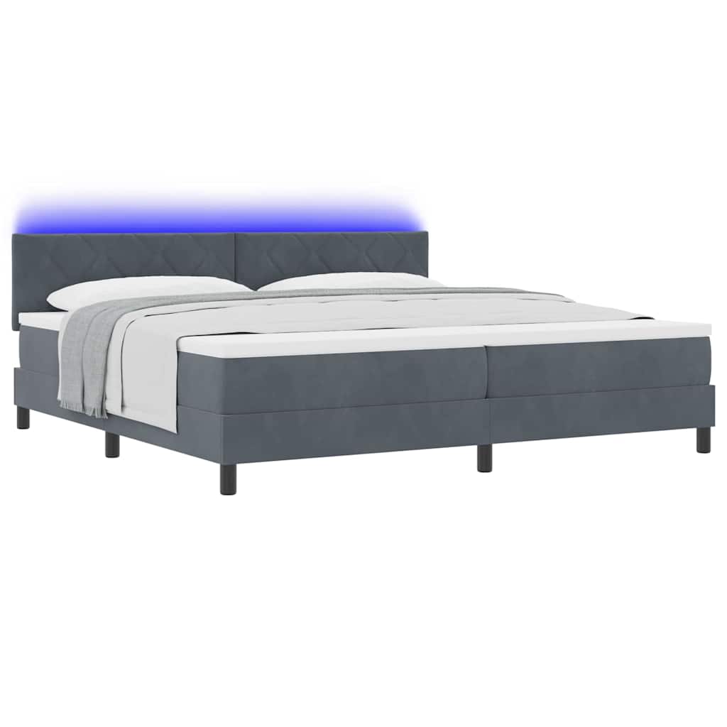 LED Box Spring Bed with Headboard Dark Grey 200 X 200 Cm Velvet