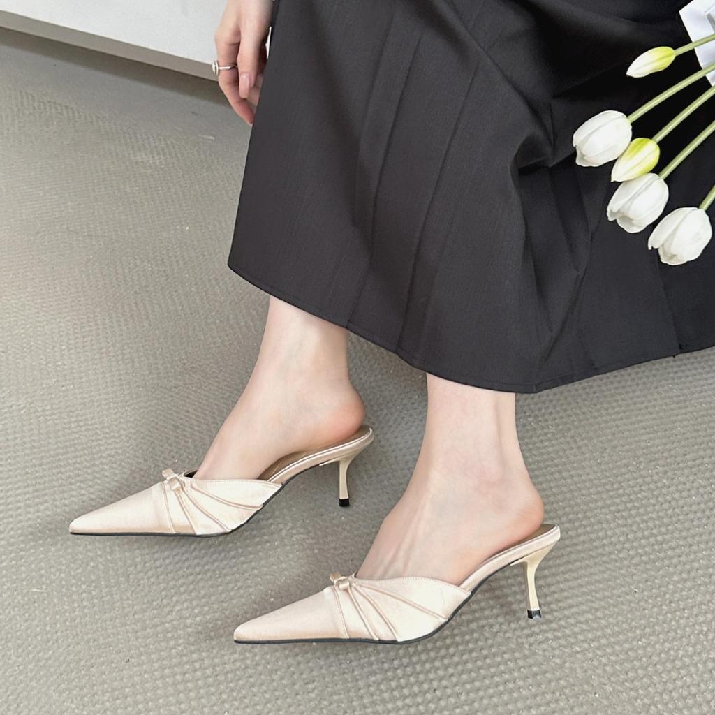 Damenschuhe Frühling Spitze Dünner Absatz Hoher Absatz Elegant Französischer Stil Schleife Mode SexySchön Geschlossene Zehen Mules