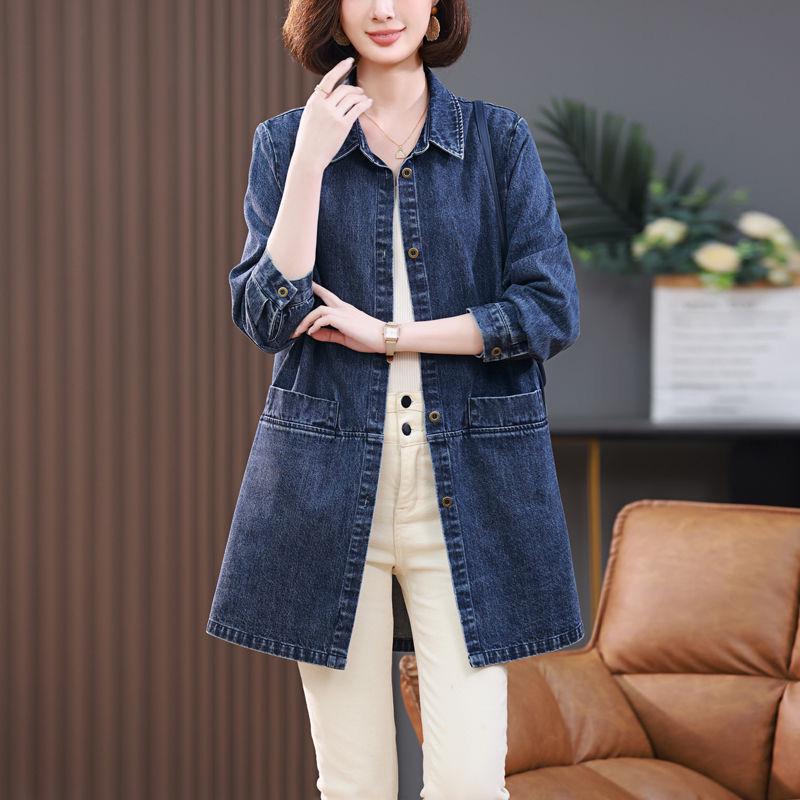 Damen Jeansjacke in mittlerer Länge - 2025 Frühling/Herbst Koreanischer Stil, Locker & Vielseitiges Freizeithemd