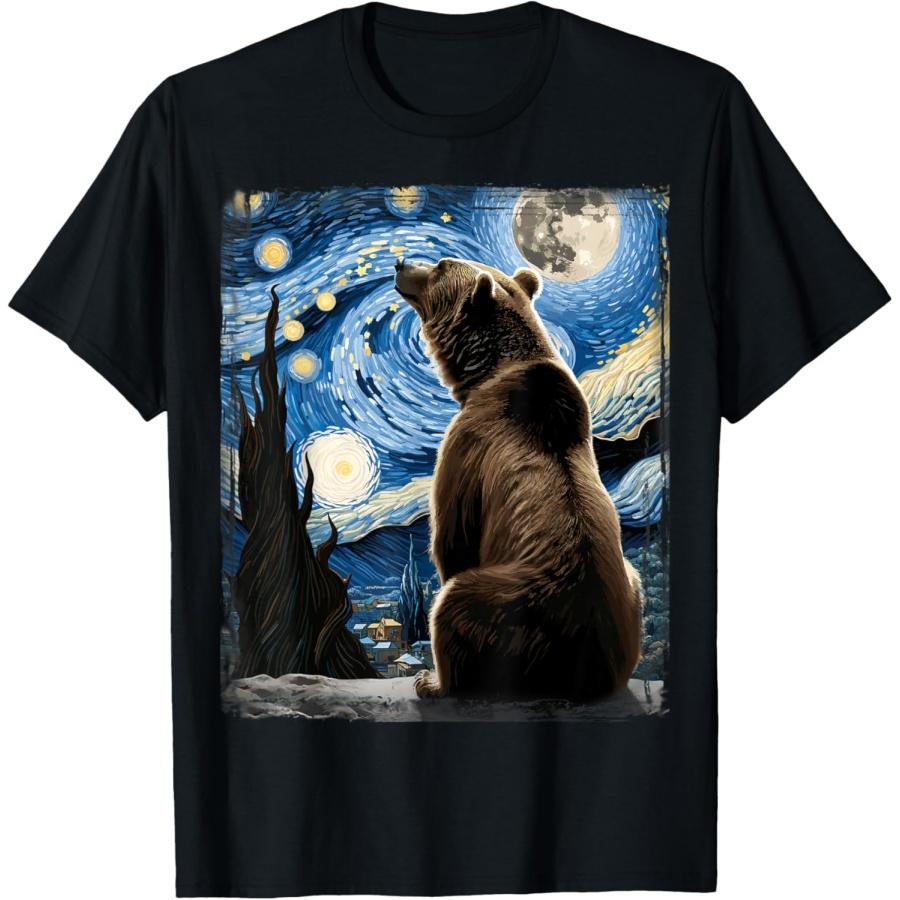 

Artistic Bear Shirt Van Gogh Style Starry Night Grizzly Bear T-Shirt XXXXXL чорний