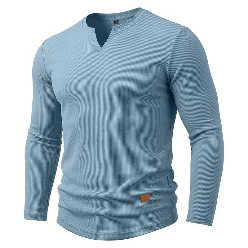 Mens Long Sleeve V Neck Casual T Shirt Basic Top