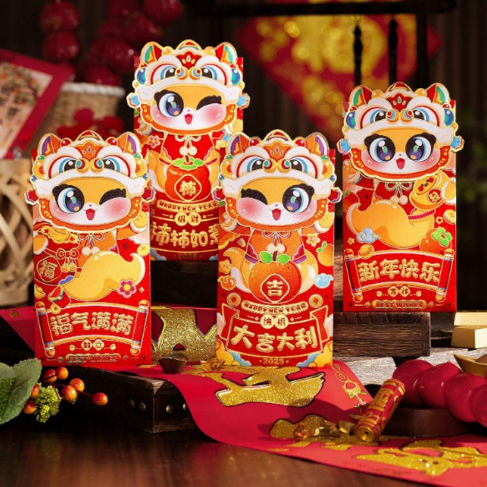 

6pcs/set Cartoon Lucky Money Pockets Traditional Red Pockets Snake Year Red Packets Spring Festival Style 3