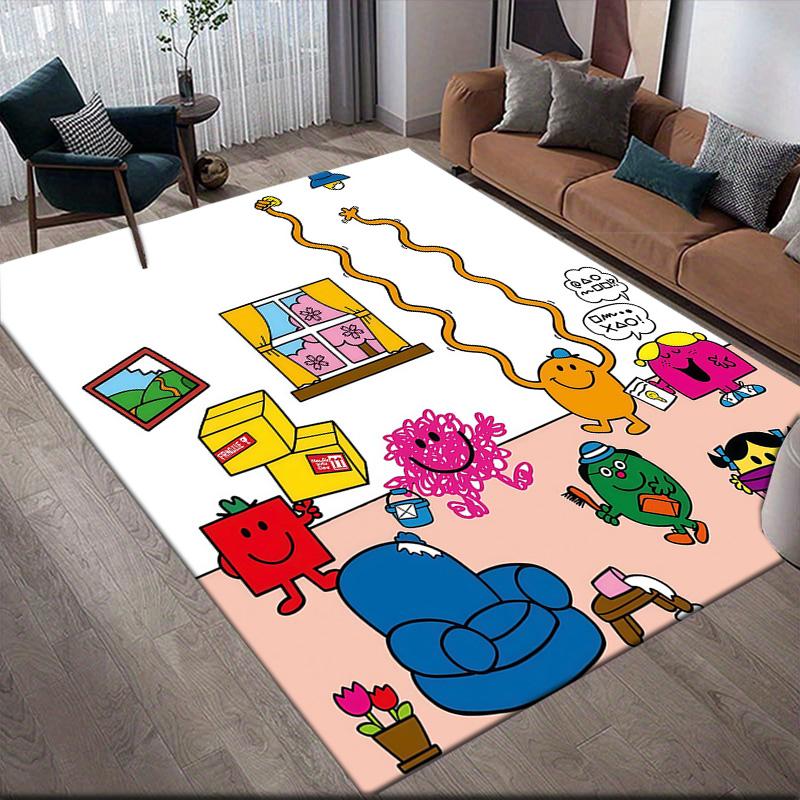 Mr. Men and Little Miss2 Flannel Pattern Square Carpet,Area Rug,Carpet Rug for Living Room Bedroom Sofa Playroom Decor,Non-slip Floor Mat
