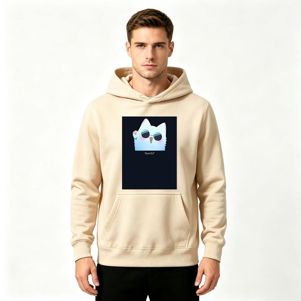Men's Cute Cartoon Cat Print Casual Long Sleeve Pullover Hoodie For Daily Wear