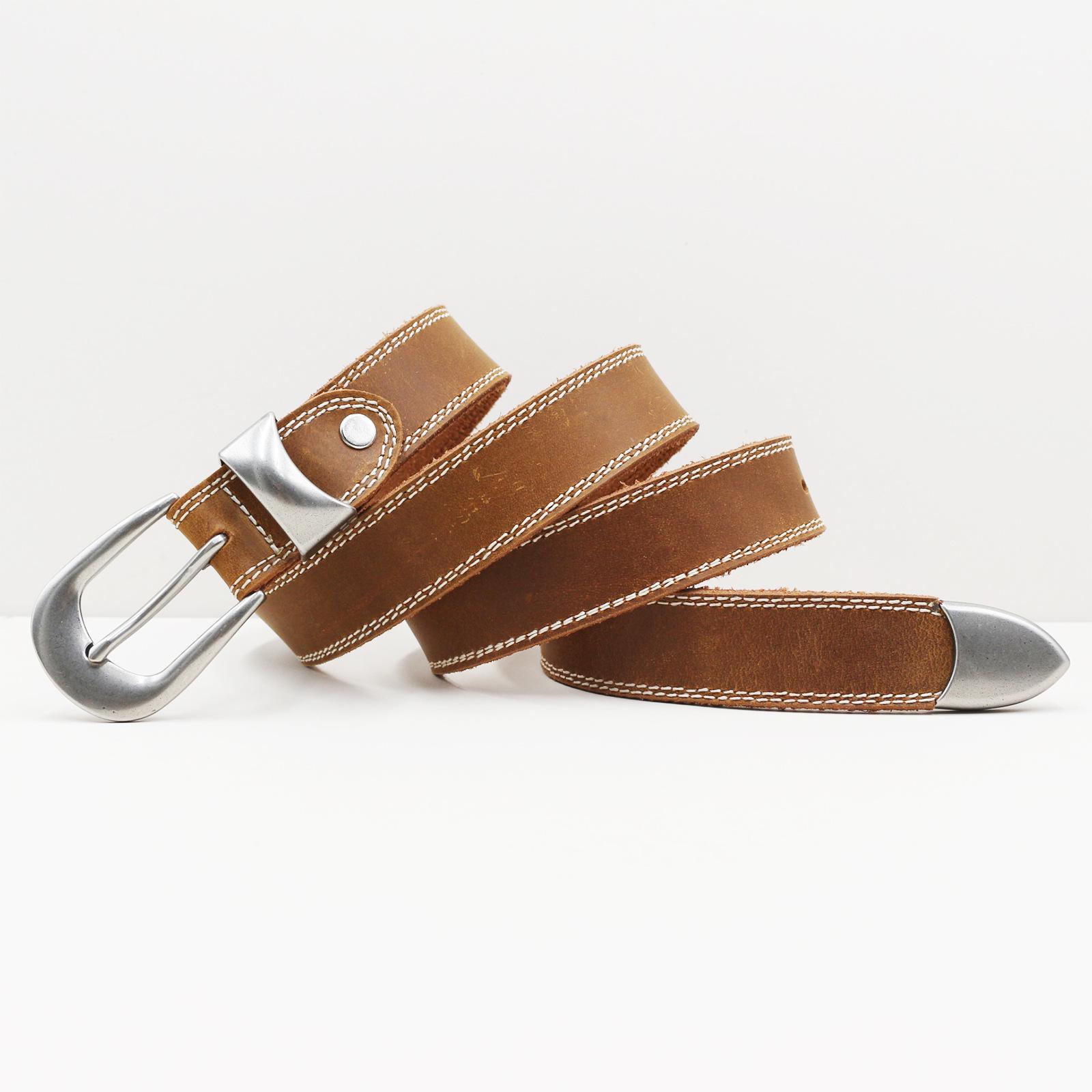 

Unisex 2.8CM Retro Distressed Leather Belt with Pin Buckle - Crazy Horse Leather 105cm хаки