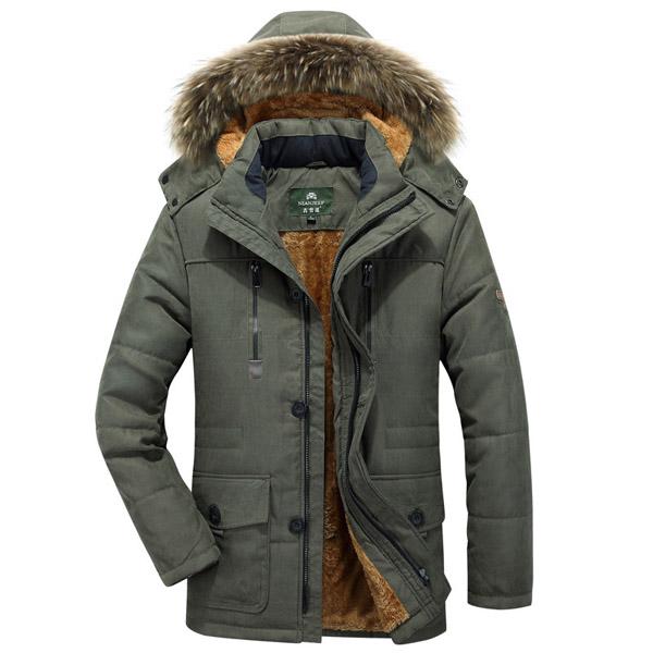 Giacca invernale da uomo Casual Parka imbottito in cotone imbottito lungo Cappotto con cappuccio caldo con soprabito di pelliccia
