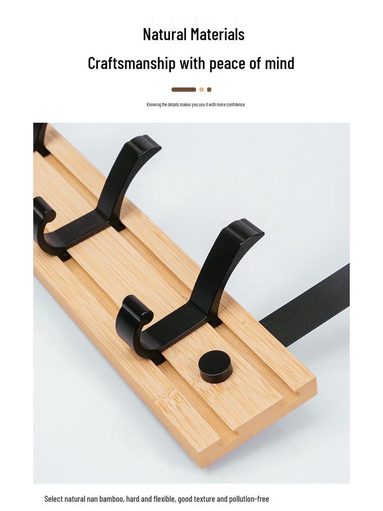 Bamboo & Wood Over-the-Door Hook Wall-Mounted No-Punch Coat Rack - Creative Entryway & Bedroom Storage