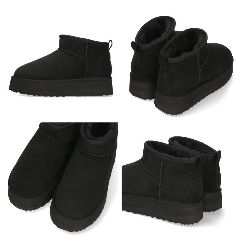 Oriental Traffic Fashion Short Sheepskin Boots with Thick Soles and Warm and Size cm Boots, Fur, Lightweight, Black, 25.0-25.5