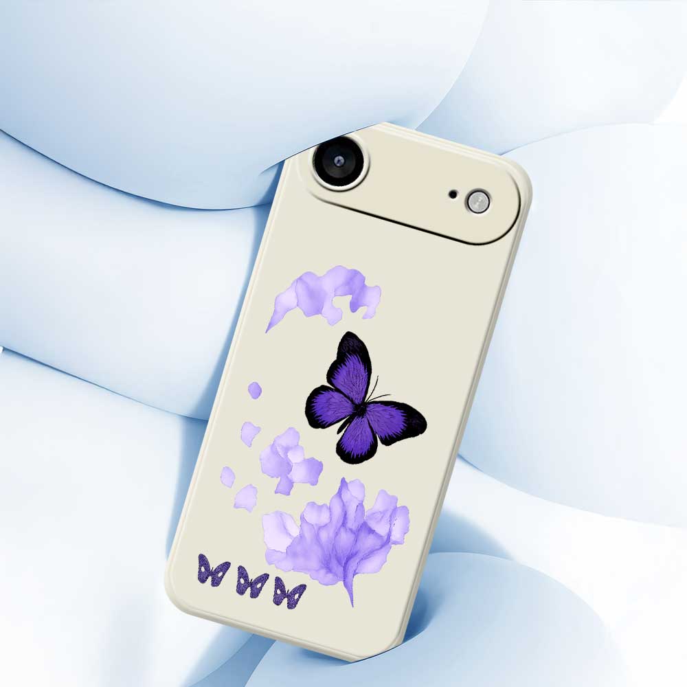 For iPhone 17 Air Case Purple Butterfly Pattern Printing Straight Edge TPU Phone Back Cover