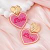 A Pair of Women's Earrings, Pink Love Heart-Shaped Pendant Earrings, Suitable for Daily Wear and Valentine's Day Wear