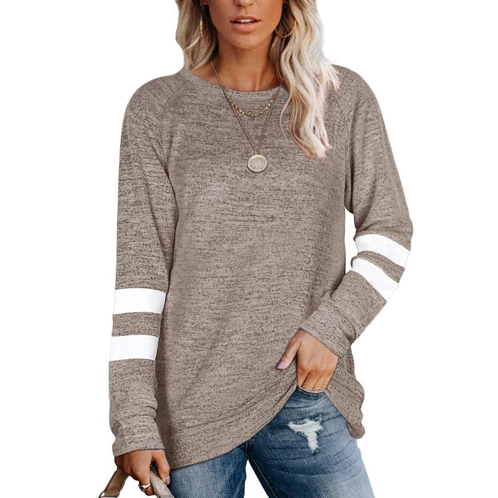 Fashion Casual Womens Long Sleeve Striped Spliced Tops Loose Sweatshirt