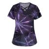 Women's Fashion Cross V Neck Short Sleeve Overalls Double Pockets Halloween Printed Tops Uniforms