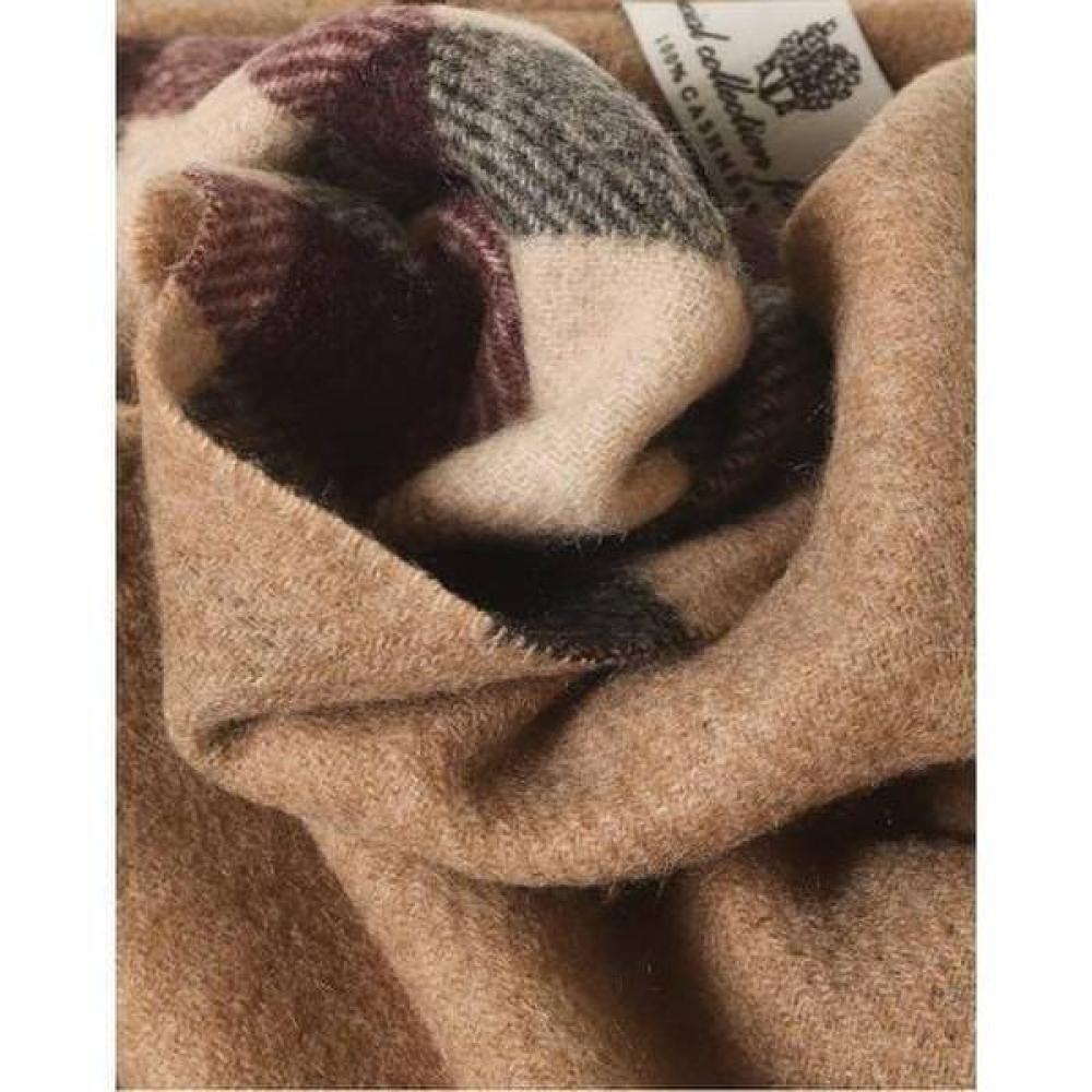 Daks Cashmere 100  Brown Check Reversible Shawl Scarf Dbmu5f833w2