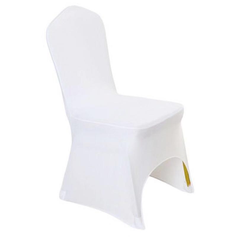 Red and White Stretch Chair Cover - Dustproof, Full Coverage for Banquet, Hotel, or Wedding Chairs.