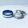 Fashion Couple Rings Romantic Women Heart Zircon Stone Rings Set Men's Blue Stainless Steel Ring Wedding Party  Gifts
