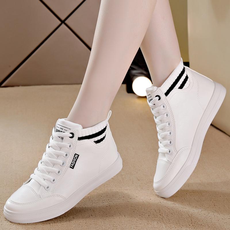 Fashion White Women Ankle Boots PU Leather Shoes Woman Platform Height Increased Sneakers Thick Sole Flat Bottom Soft Sole Casual Versat