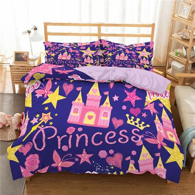 Juego de Funda Nórdica Infantil de Dibujos Animados Full/Queen Microfibra Juego de Cama 3D Rosa Suave Castillo Princesa Cubierta de Edredón con 2 Fundas de Almohada
