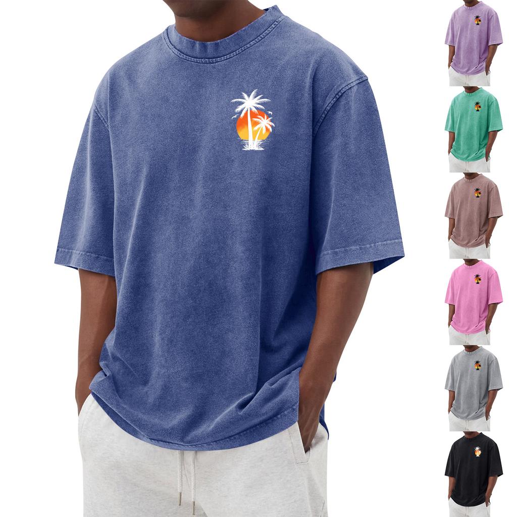 Men's Printed Round Neck T-Shirt Casual Sports Short-Sleeve Top