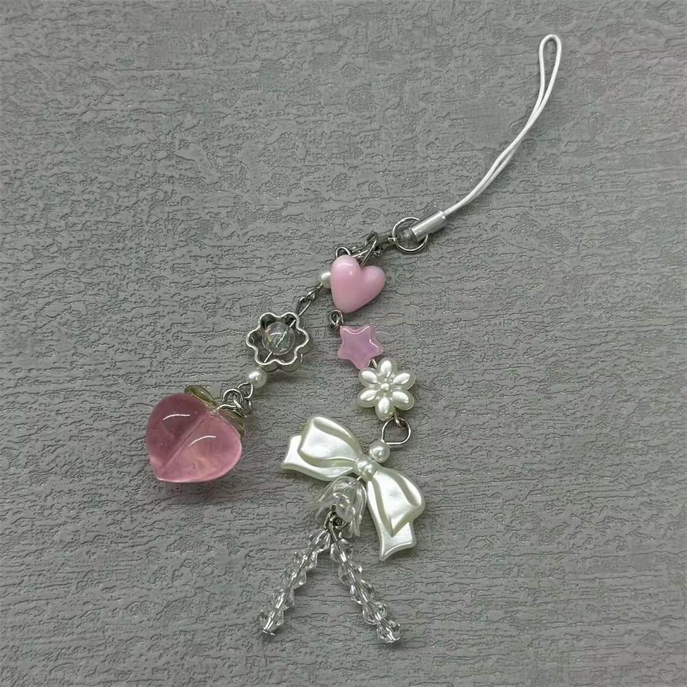 Fashion Pink Phone Charms Pendant Y2K Peach Kawaii Car Key Ring Gifts Handmade Sweet Girl Keychain