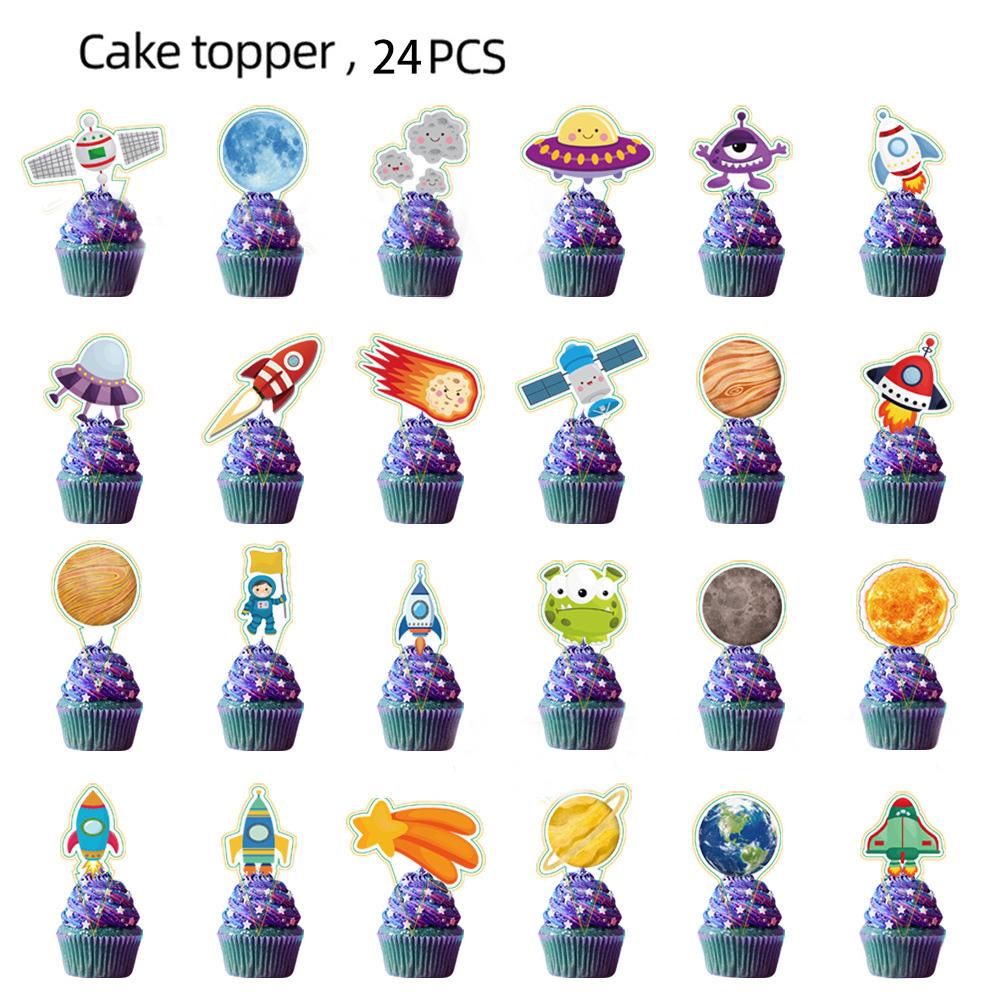 Space Tableware Set Plates Paper Cups Glasses Flags Disposable Tableware Birthday Parties Outer Space Party Supplies