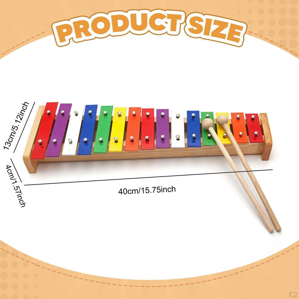 Rainbow Xylophone Glockenspiel 15 Note Christmas Gift with Wooden Beaters Multi Colored for Kids
