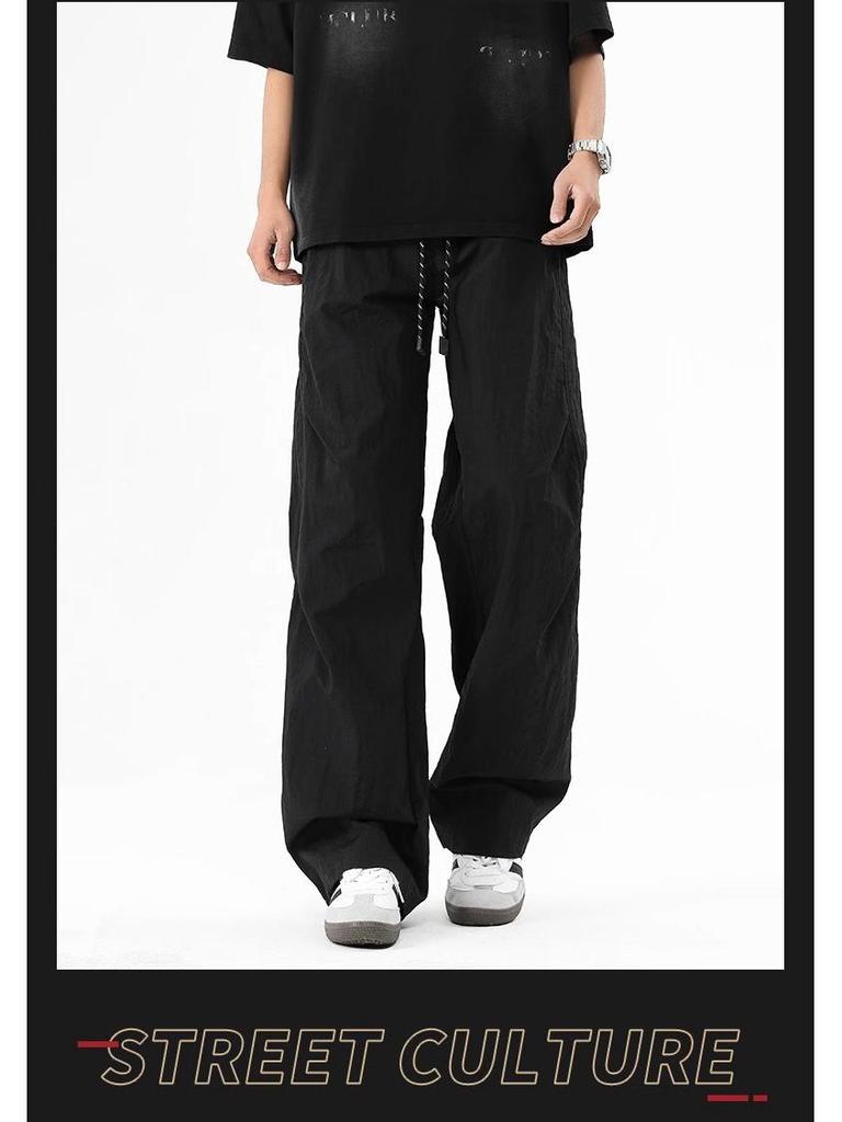 NASA Trendy Men's Spring-Autumn Wide-Leg Parachute Windbreaker Pants - Versatile Ice Silk Trousers