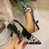 Classic Leopard Party Shoes Sexy Pointed Toe Sling Back Pumps Women 2025 Summer 8.5Cm Thin High Heels Shoes Woman