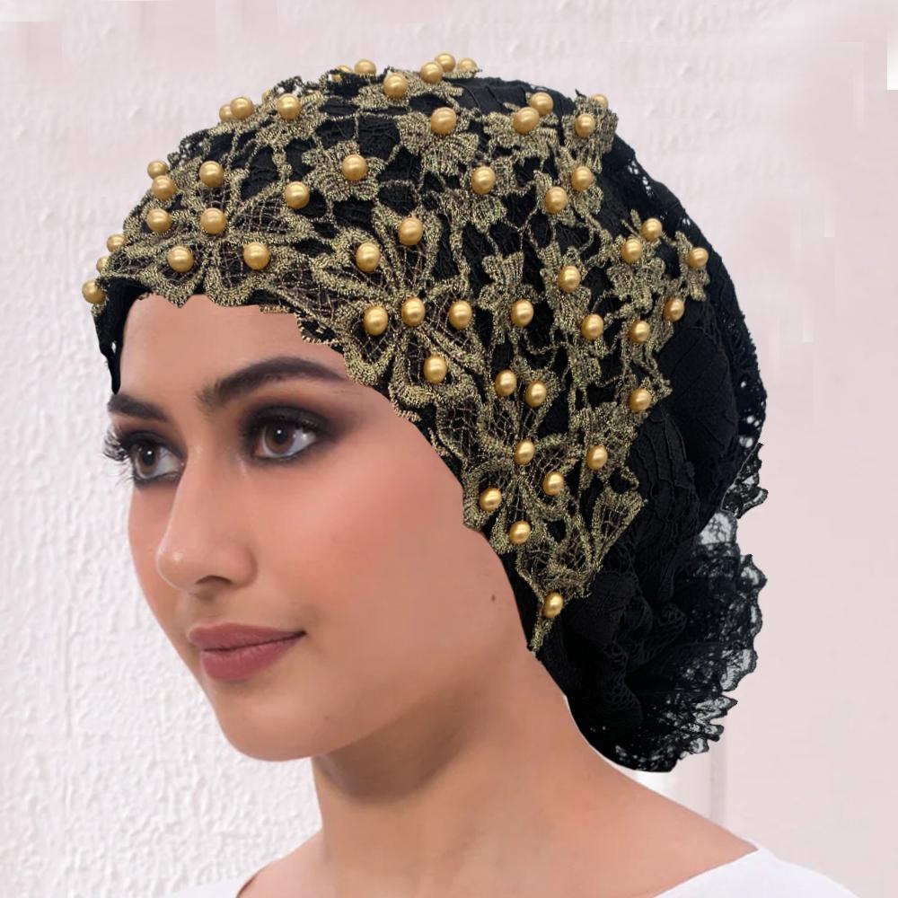 Embroidery Beading Turban Cap for Women Muslim Headscarf Hat Hairloss Chemo African Headwrap Bonnet Cap
