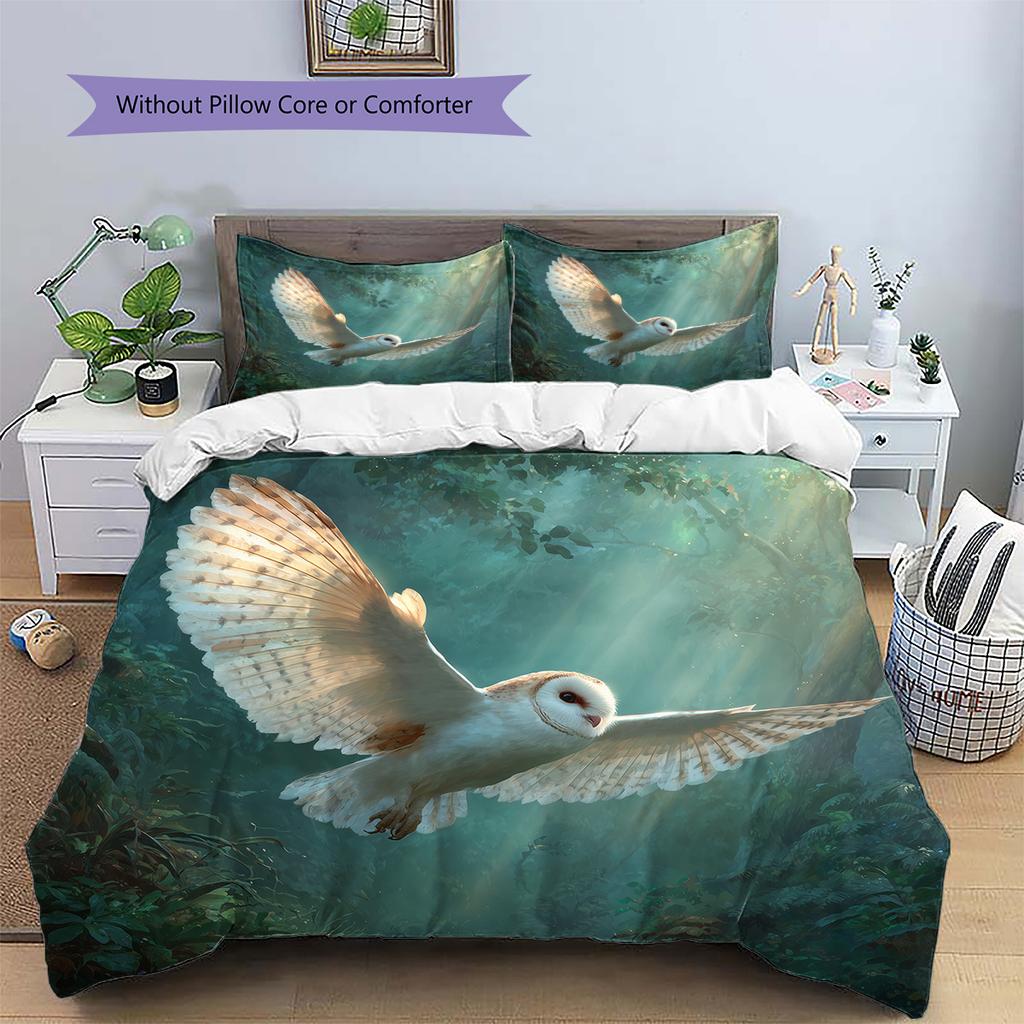 Spreading Wings Owl Pattern Bedding Quilt Set Quilt Cover Pillowcase Home Decoration Gift (1 * Duvet Cover + 2 * Pillowcase, Without Core)