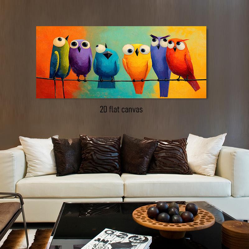 1pcs Modern Simple Cartoon Animal Canvas Painting Nordic Style Children's Room Decoration Painting Colorful Bird Frameless Hangi