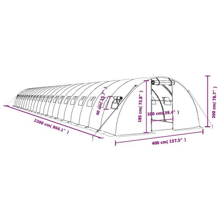 VidaXL Greenhouse with Green Steel Frame 88 M² 22x4x2 M, Polytunnel, Cold Frame, Tomato Greenhouse, Garden Greenhouse, 3188070