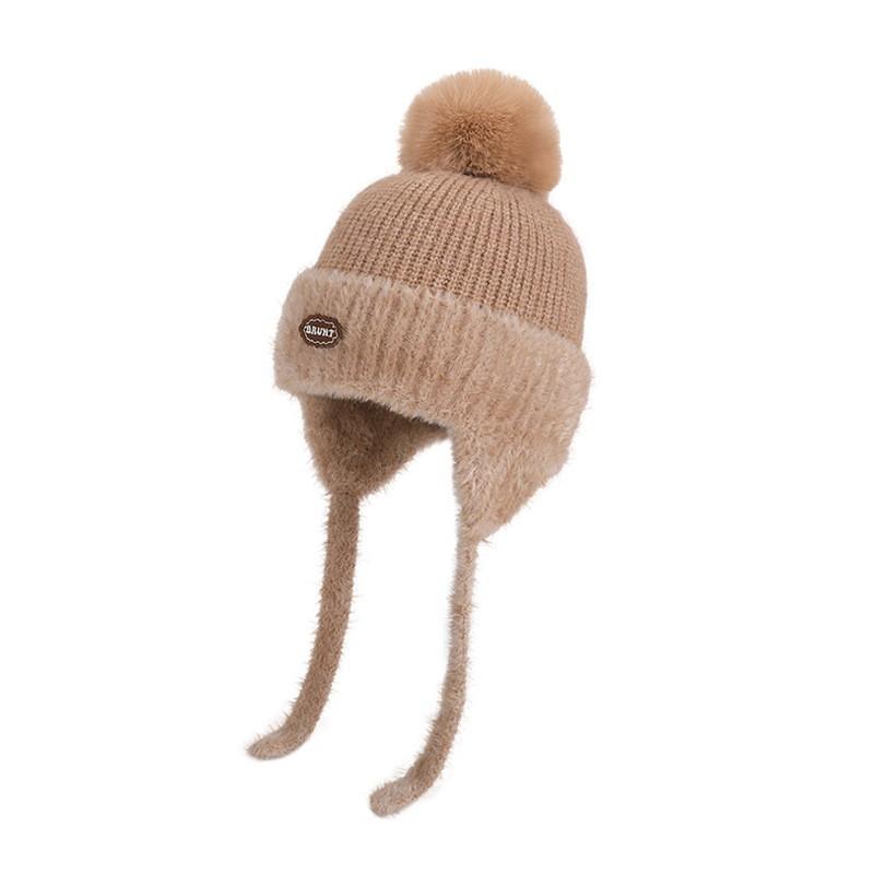 Kids Winter Knit Beanie Hat With Ear Flaps Warm Thick Wool Blend Girls 4-10 Years Sweet Style