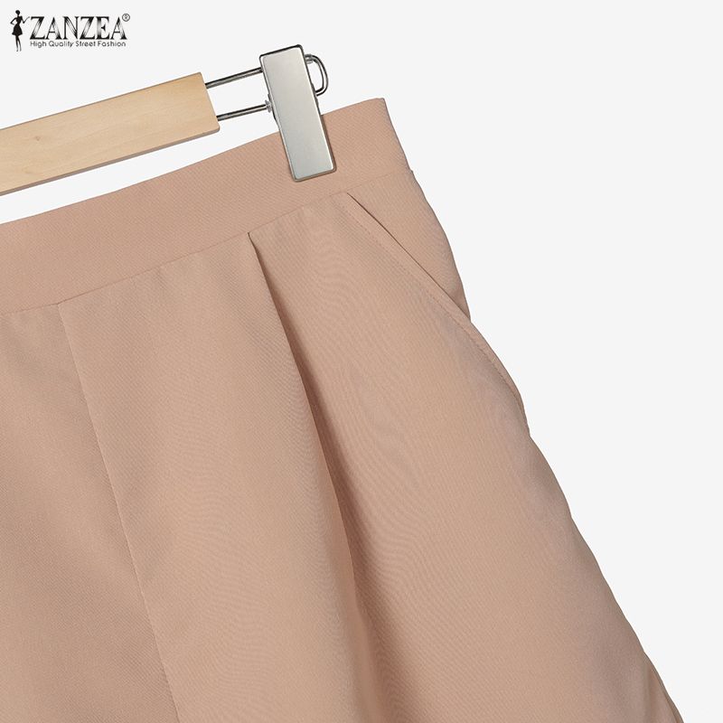 ZANZEA Damen Langarmbluse und Shorts Sommer Zweiteilige Anzugsets