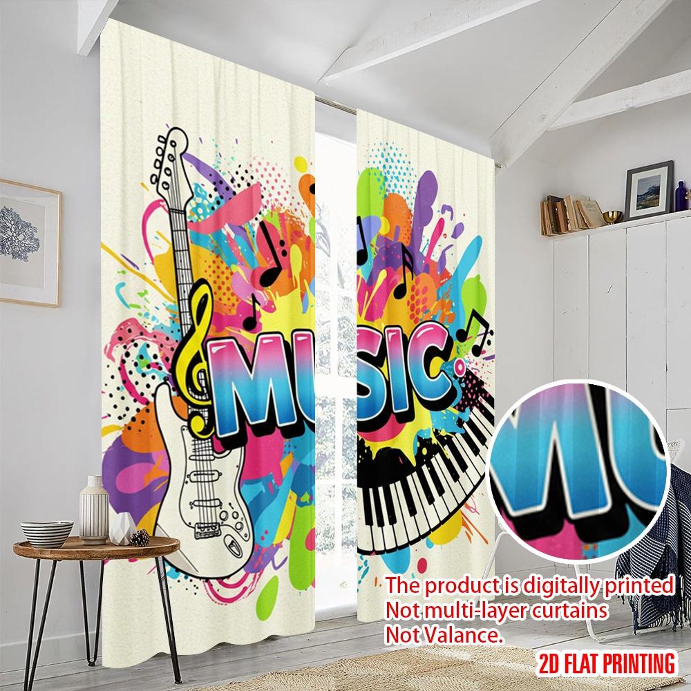 Set Of 2 Flat Printing Curtains Vibrant Music Festival Graphic Polyester Without Electricity Party Decorations Perfect Curtain