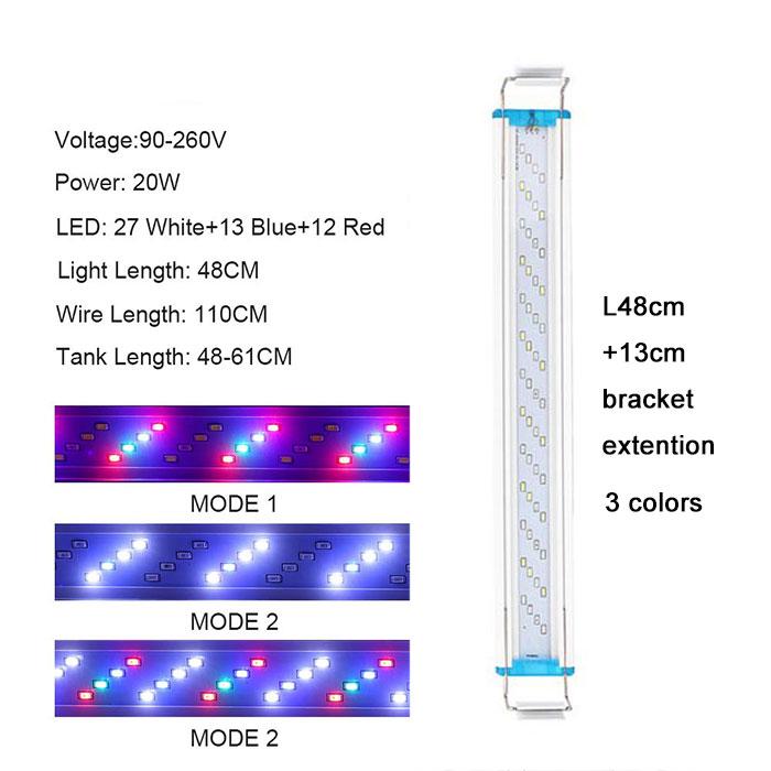 L18/28/38/48cm LED Aquarium Light for Plants,Plug In Full Spectrum Fish Tank Light with Extendable Brackets for Freshwater
