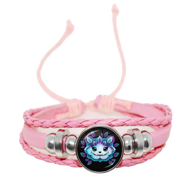 2022 Creative Painting Animal Leaf Fox Wolf Cat Owl Koala Rabbit Deer Round Glass Dome Bracelet Handmade DIY Gift